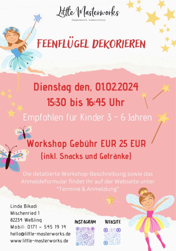 Feenflügel gestalten am 01.02.24 – ab 3 Jahren                                     15:30 bis 16:45