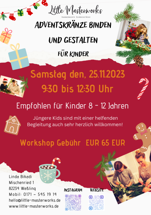 Adventskranz binden und gestalten für Kids am 25.11.2023 von 9:30 bis circa 12:30