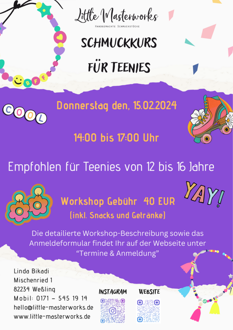 Mehr über den Artikel erfahren Schmuck-Kurs für Teenies am 15.02.2024 von 14 bis 17 Uhr (in den Faschingsferien)