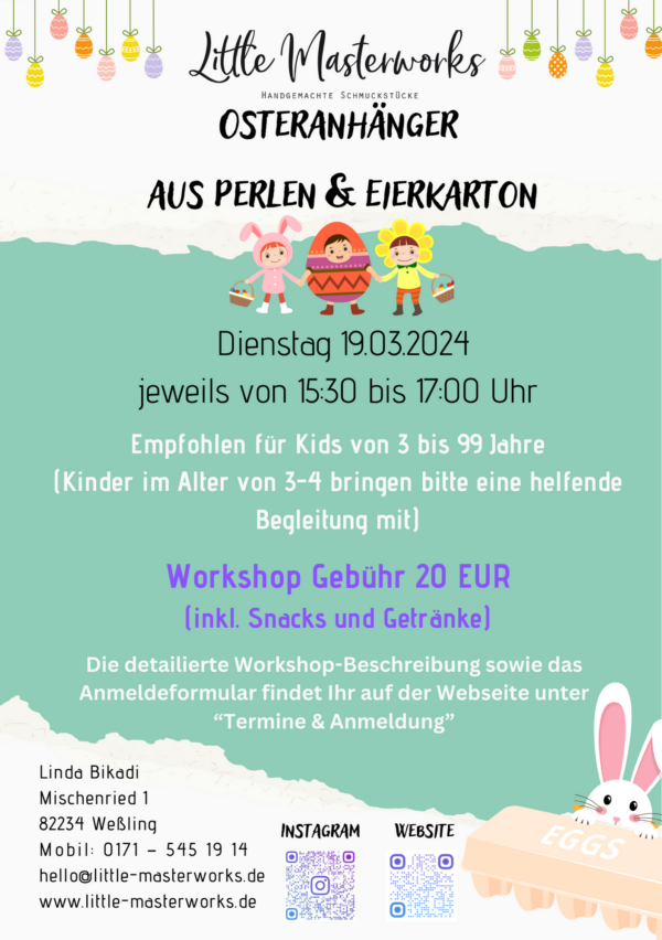 Osteranhänger aus Perlen & Eierkarton gestalten am Dienstag 19.03.2024 – ab 3 Jahren – von 15:30 bis 17:00