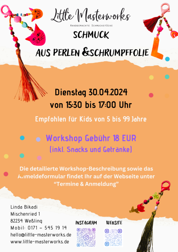 Anhänger aus Perlen & Schrumpffolie – Workshop für Kinder am 30.04.2024