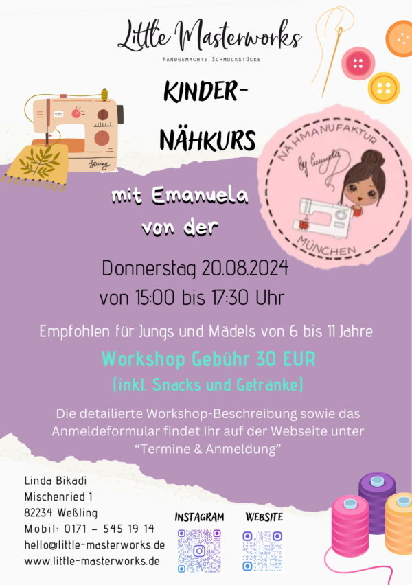 Nähkurs für Kinder – Patchwork Kissen mit Hotelverschluss am Dienstag den 20.08.2024 – von 6 bis 11 Jahre – von 15:00 bis 17:30