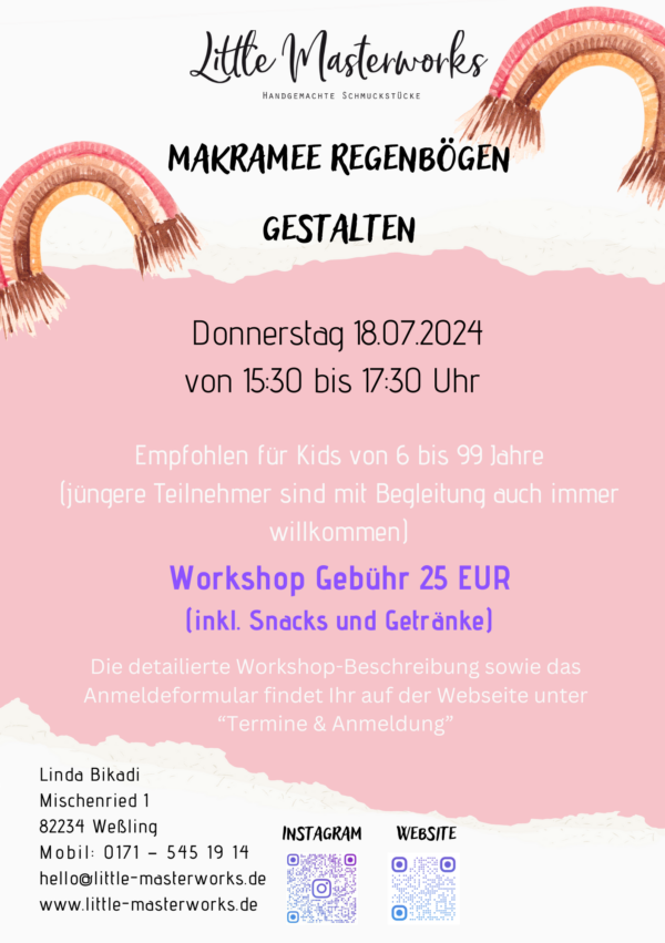 Makramee Regenbögen gestalten für Kids am Donnerstag 18.07.2024 – ab 6 Jahren – von 15:30 bis 17:30